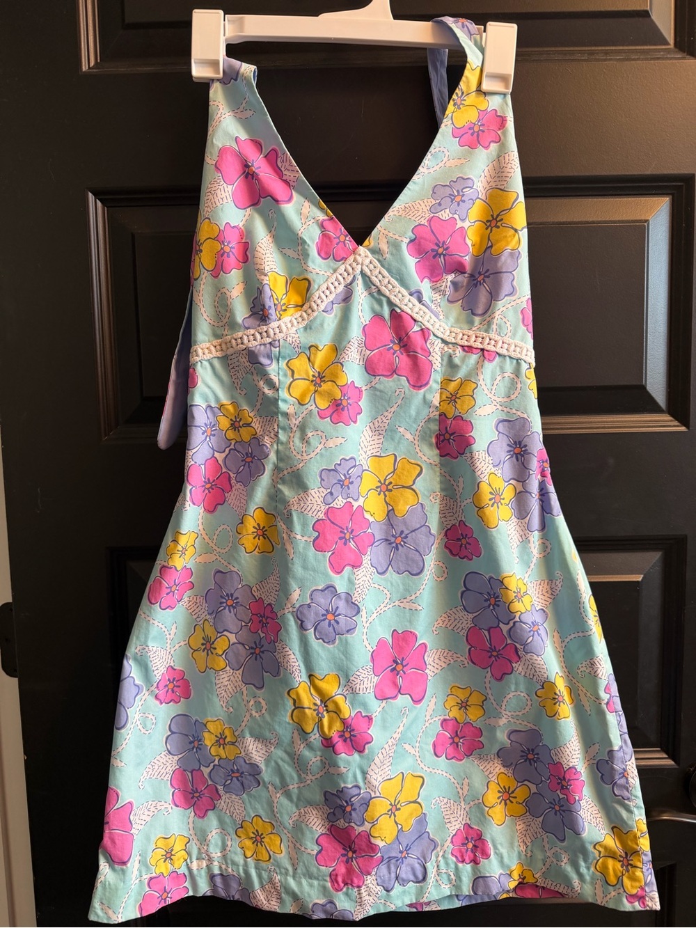 RARE VINTAGE Lilly Pulitzer Aqua Floral Halter Mini Dress hibiscus y2k size 6